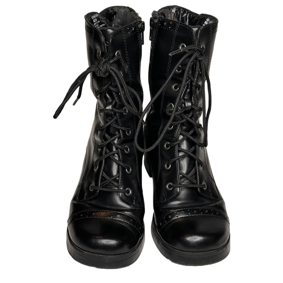 Mudd Shoes - 𝅺Mudd black lace up Moto Combat boots/heels size 9